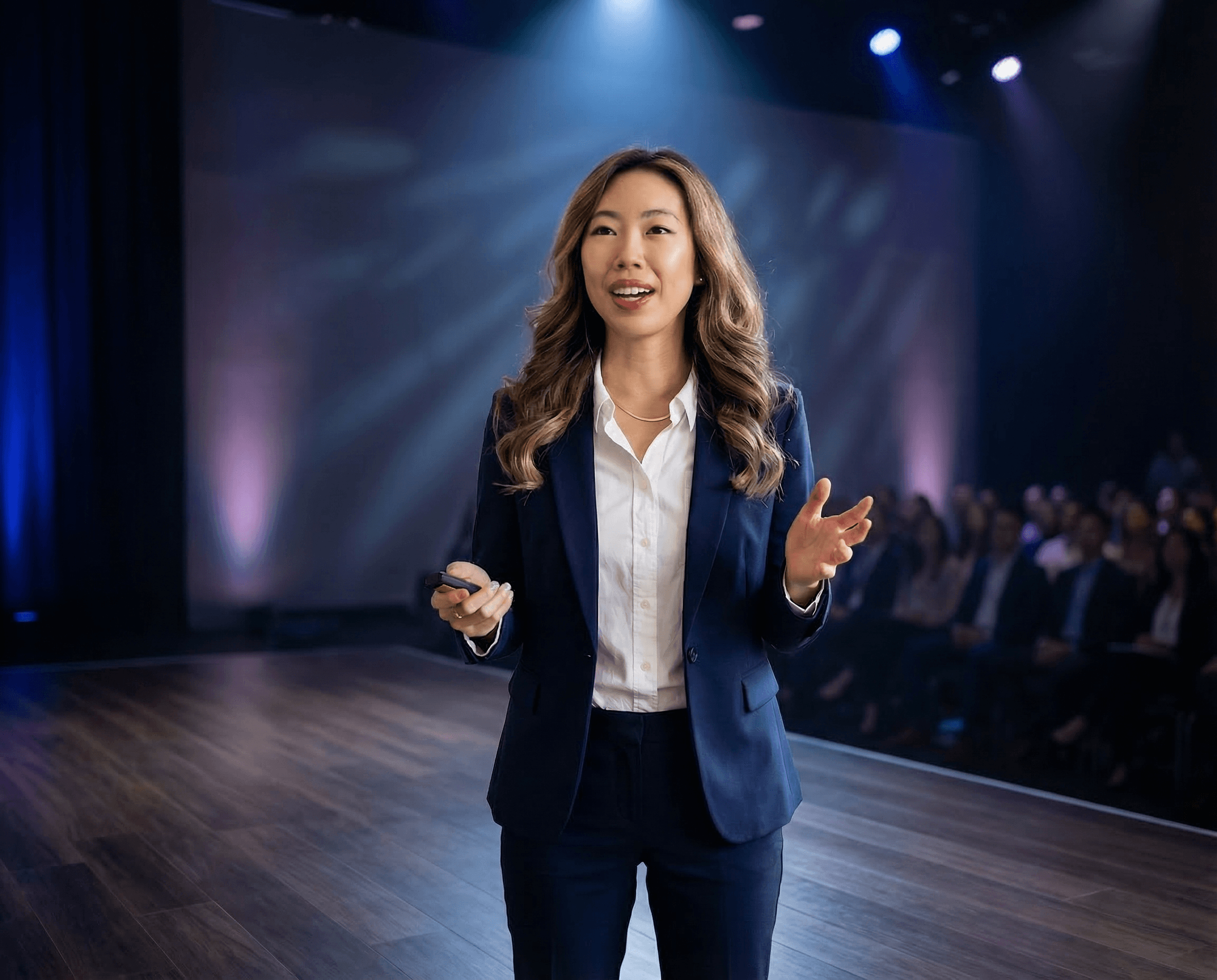 Hillary Lin speaking on stage