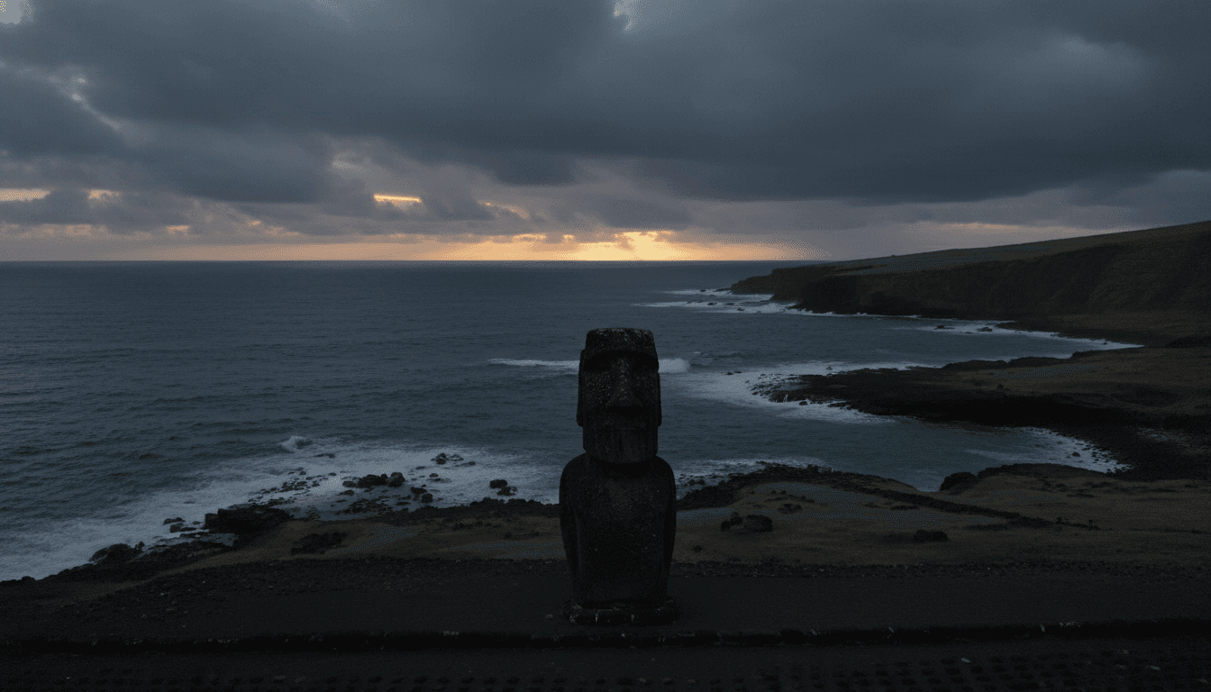 Easter Island coastline at dusk — where rapamycin was discovered in 1975